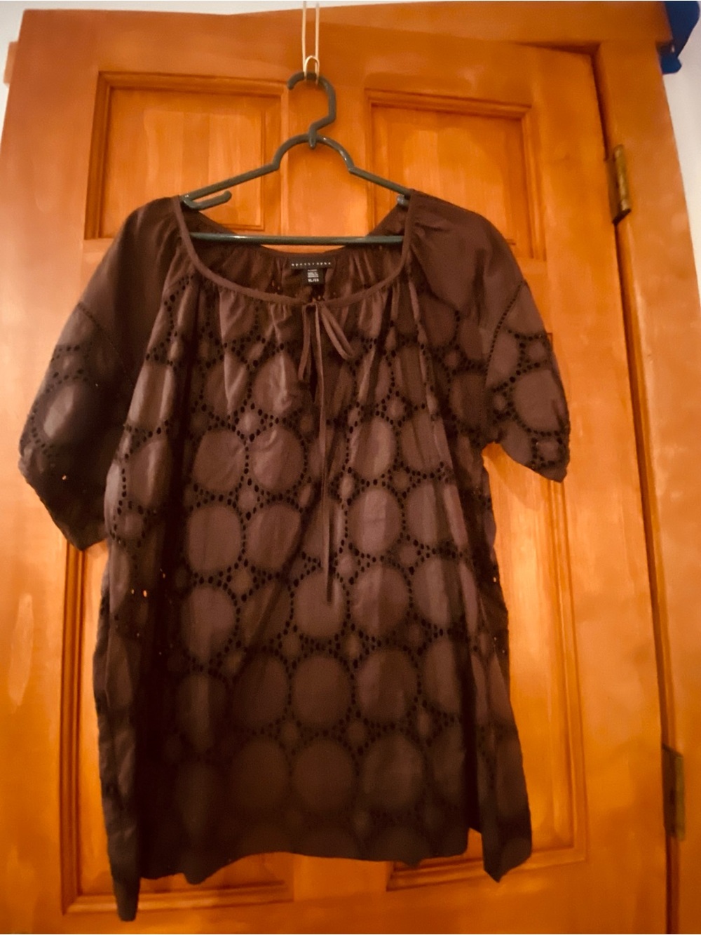 Aeropostale Brown Eyelet Tie-Front Peasant Top